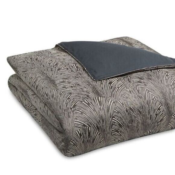 Hudson Park Brown/Silver Textured Luxury Deco Fan Cover Duvet Size Full/Queen - Picture 2 of 5